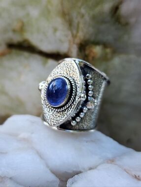 Sterling Silver 925 Poison Ring Blue Kyanite Natural Gemstone Unique Jewelry